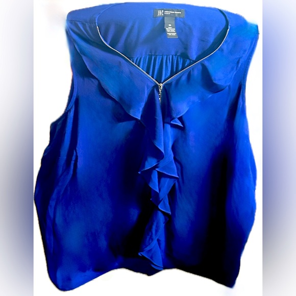 International cocepts cobalt blue tank blouse with silver zipper & cute ruffle - Picture 1 of 4